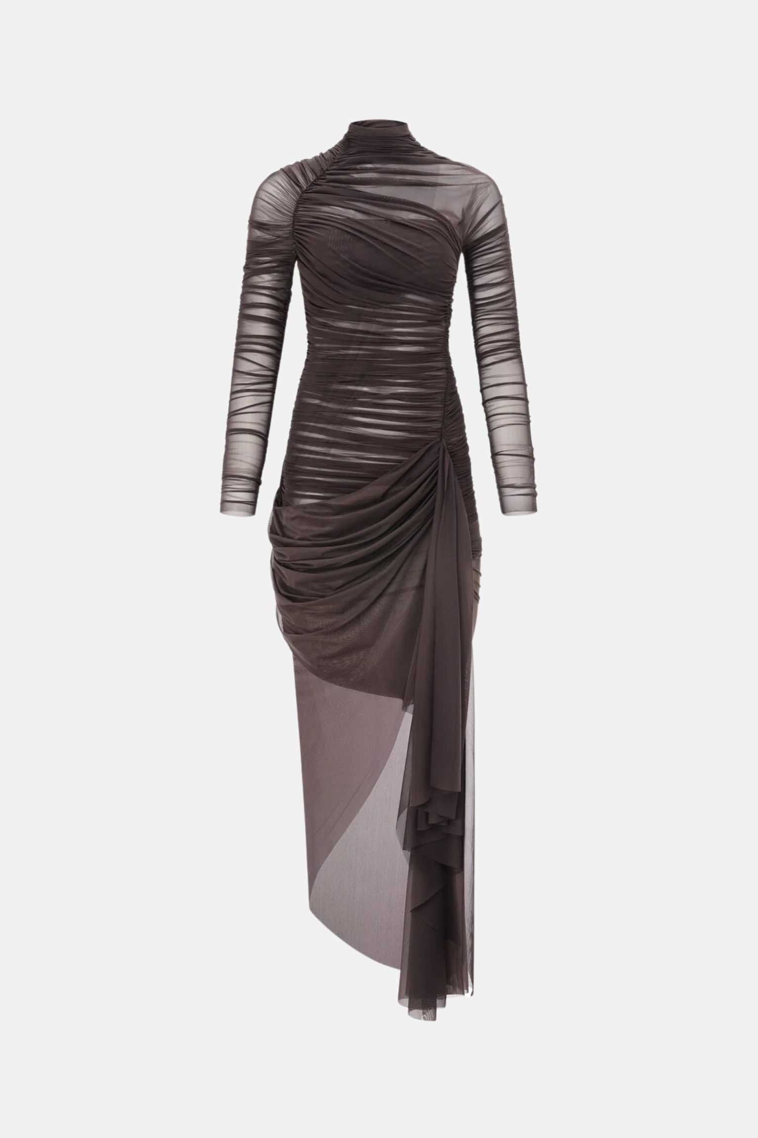 Layered Mesh Midi Dress In Smoked